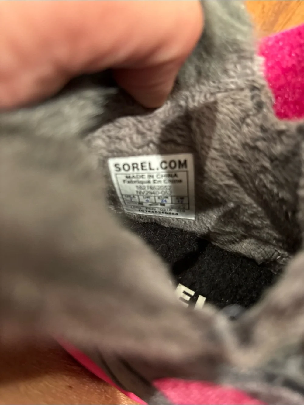 Sorel Kids Gray Boots with Bright Pink Trim and Faux-Fur Cuff